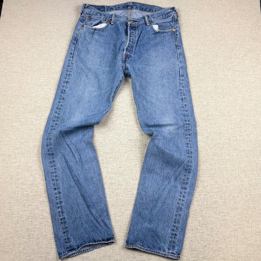 Levis 501 Mens 35x34 Light Distress Jeans Thigh Faded ** Vintage Style ** Denim